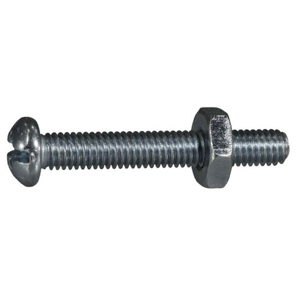 #10-32 x 1-1/4" Zinc Plated Steel Fine Thread Combo Round Head Machine Screws with Nuts