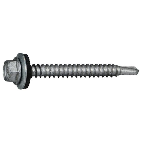 #12 x 2" Silver Ruspert Coated Steel Hex Washer Head Self-Drilling Screws with Sealing Washers