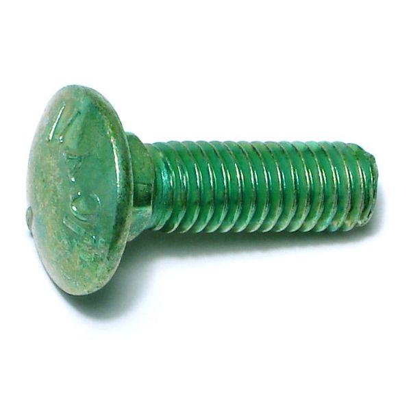 3/8"-16 x 1-1/4" Green Rinsed Zinc Plated Grade 5 Steel Coarse Thread Carriage Bolts
