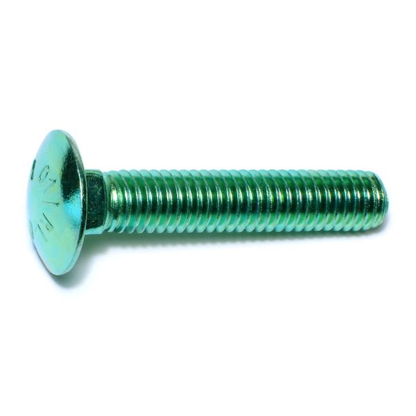 3/8"-16 x 2" Green Rinsed Zinc Plated Grade 5 Steel Coarse Thread Carriage Bolts