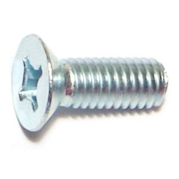 6mm-1.0 x 16mm Zinc Plated Class 4.8 Steel Coarse Thread Phillips Flat Head Machine Screws