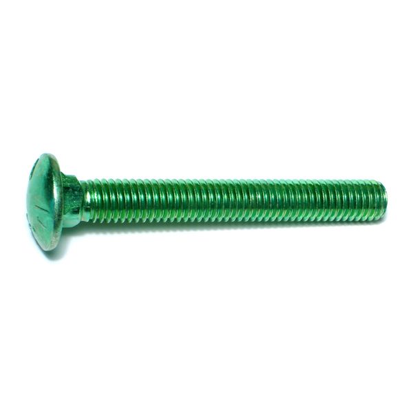 7/16"-14 x 3-1/2" Green Rinsed Zinc Plated Grade 5 Steel Coarse Thread Carriage Bolts